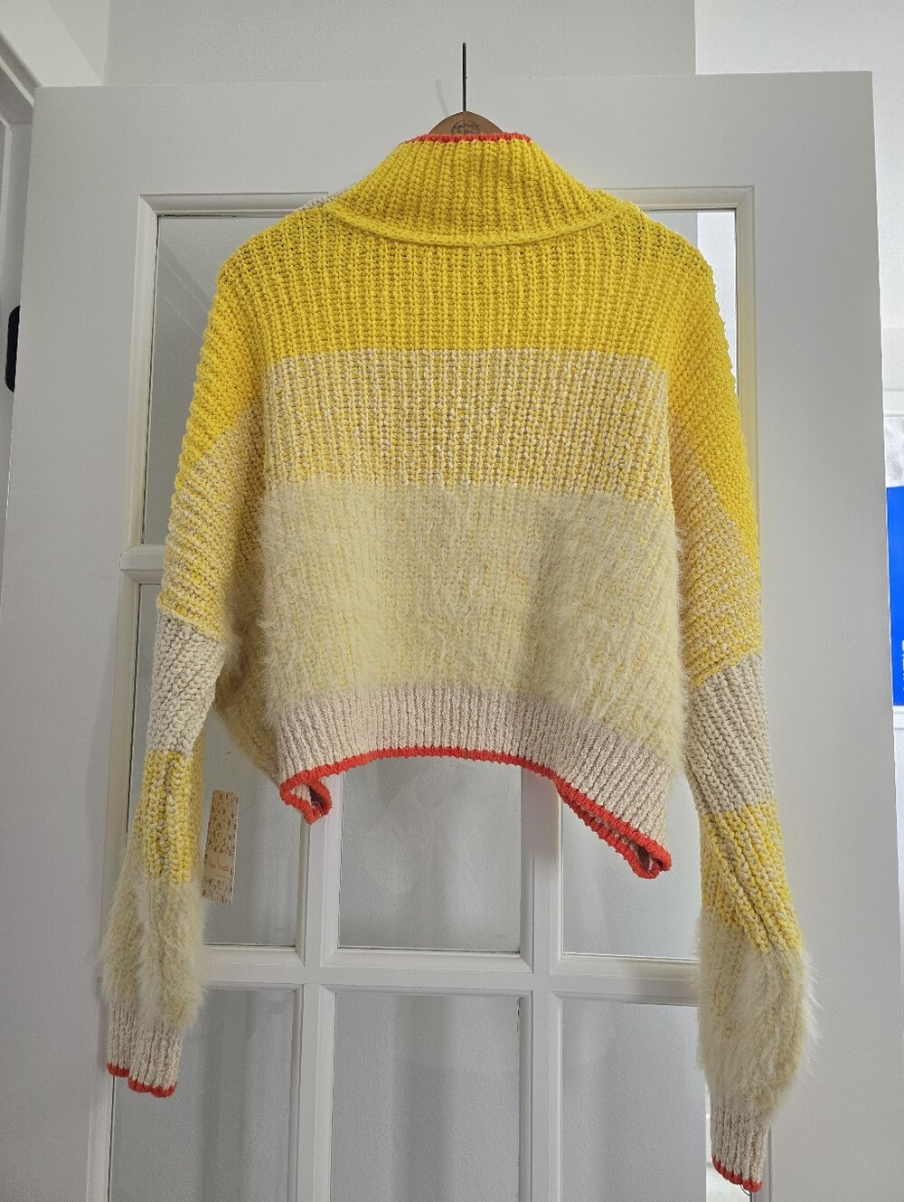 FREE PEOPLE X REVOLVE Sunbrite Colorblock Cropped Knit Yellow Sweater RARE NWT L - Picture 8 of 16